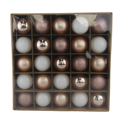 Senmasine 25 Stück hängende Kunststoff-Weihnachtskugeln für Weihnachtsbaum, Urlaub, Party-Dekoration, Champagner-weiße Kugeln-Sets