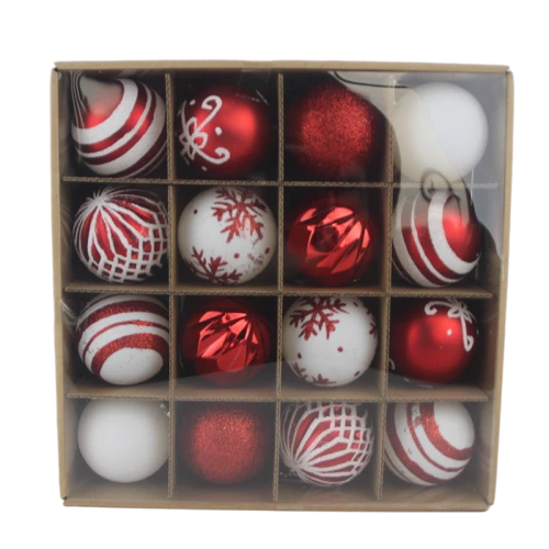 Senmasine 16 Stück Weihnachtskugeln aus Kunststoff zum Aufhängen am Baum, Weihnachtsdekoration, rot-weiße Kugeln-Sets