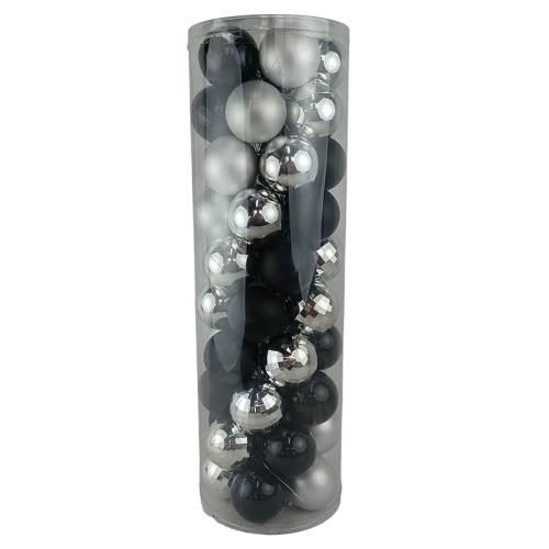 Senmasine 50 Stück Weihnachtskugeln für Feiertage, Partys, Hängedekoration, bruchsicher, schwarz-silberne Kugeln-Sets