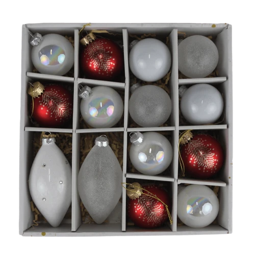 Senmasine, set di 14 palline di vetro natalizie per appendere decorazioni per feste, palline bianche, palline rosse, ornamenti