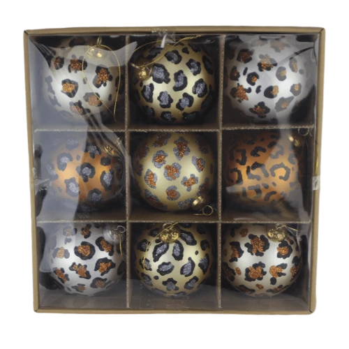 Senmasine 9PCS palline di Natale personalizzate dipinte a sfera ornamenti appesi Regali decorativi con motivo leopardato