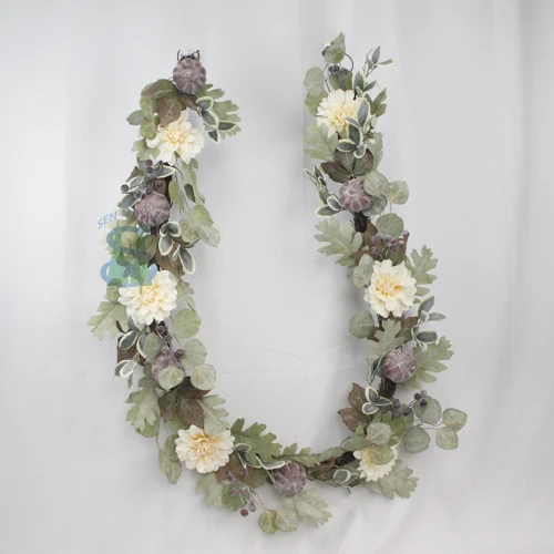 Senmasine 6ft Fall Maple Leaf Ghirlanda con foglie di eucalipto artificiale fiori di peonia pigne bacche di zucca