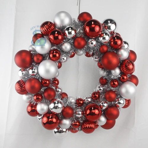 China Senmasine 40cm Christmas ball wreaths with tinsel red sliver ornaments baubles party xmas hanging decoration manufacturer