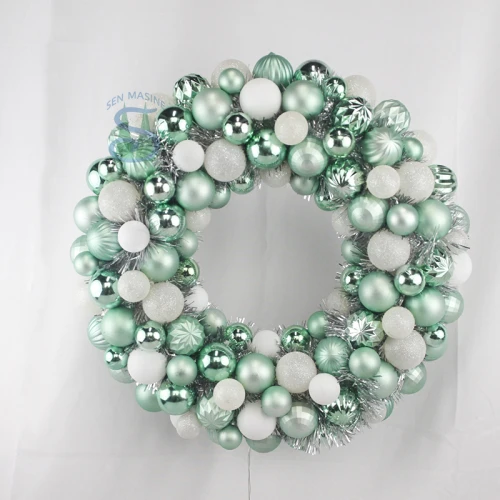 China Senmasine 40cm Christmas balls baubles wreath with tinsel green white hanging ornaments xmas party home decor manufacturer