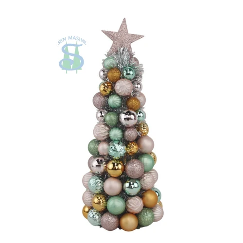 China Senmasine 47cm ball baubles Cone Tree with Topper Star plastic shatterproof ornaments tinsel desktop decoration manufacturer
