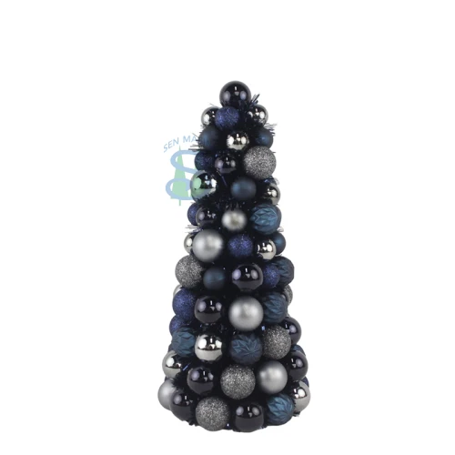 China Senmasine 40cm baubles ball Cone Tree for indoor desktop party Christmas decoration blue grey ornaments manufacturer