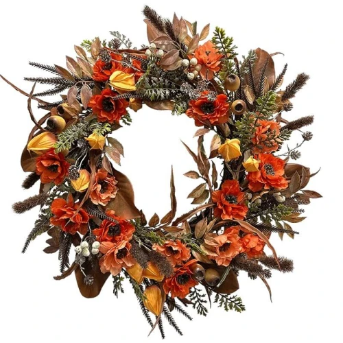 China Senmasine 24 inch kunstmatige papaverbloem herfstkrans voor voordeur hangend herfstoogstdecor fabrikant