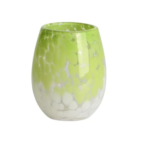 Handmade 450ml 12oz green and white rounded glass candle jar