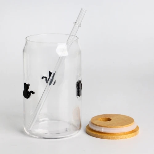 16oz sublimation beer can glass with Bamboo Lid and Straw