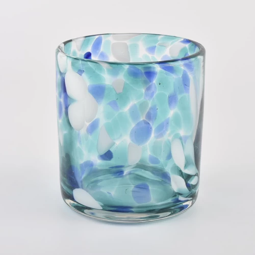 Luxury blue and white 500ml glass candle vessele from Sunny Glassware