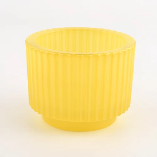 yellow glass candle holder with vertical line sunny glassware