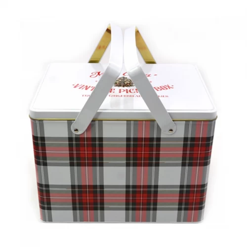 Custom Christmas tin box with handle