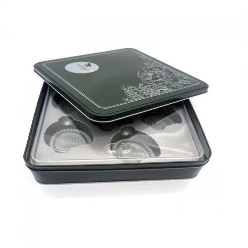 Custom Printed Square Mooncake Festival Tin Package Box Cookie Chocolate Gift Metal Canister With Plastic Insert