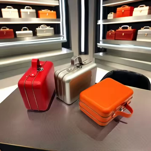 Bolsa de fábrica em forma de caixa de lata de metal com manuse