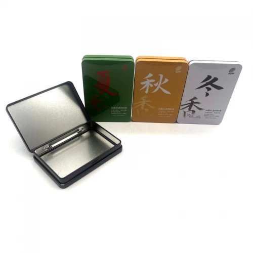 Metal Tinplate Cans Silver Custom Hinged Rectangle Tin Box