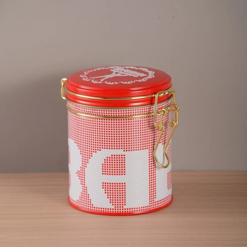 Custom Printed Round Coffee Tin Can with Locking Clasp
