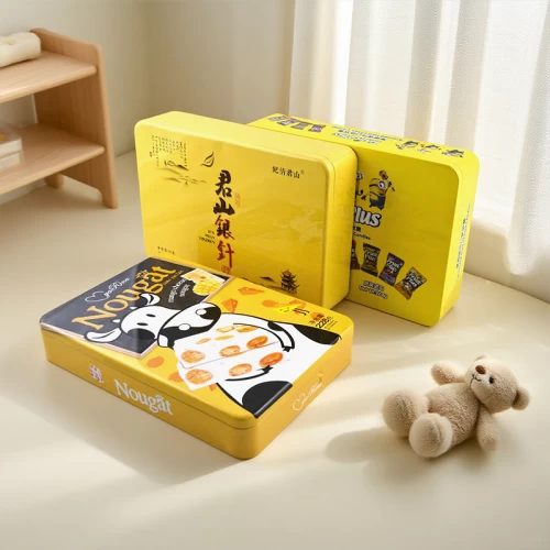 Embalaje de caja de lata de cookies rectangular impresa personalizada de fábrica