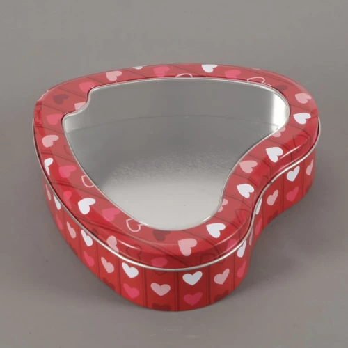 تغليف علب الصفيح للنافذة على شكل قلب مطبوع حسب الطلب