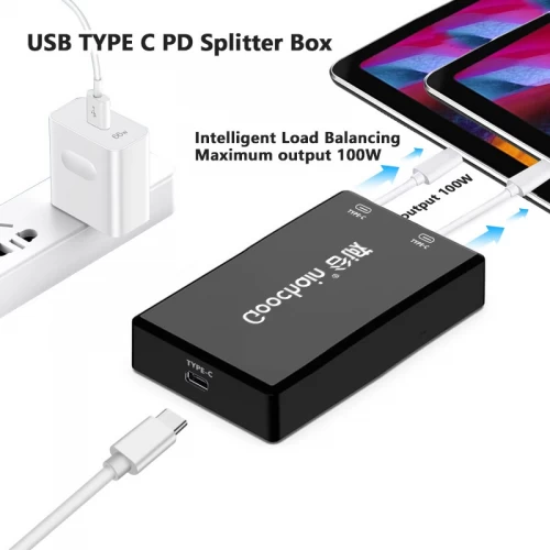 USB Type-C PD スプリッタ アダプタ、タブレット、iPad、POS デバイス用の 100W デュアル出力充電ハブ