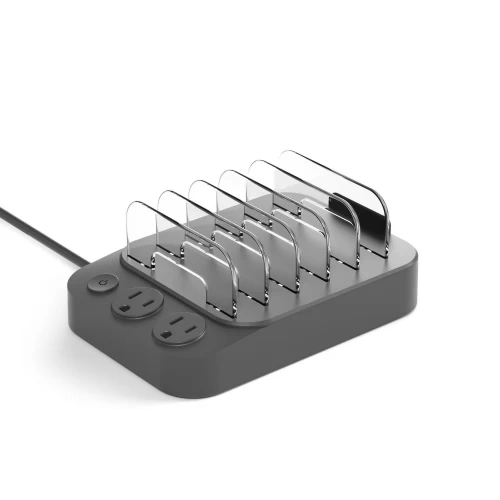 6-poorts USB SMART Multi-Device Charging Station met dubbele AC-stopcontacten-snel oplaadingshub voor telefoons, tablets, hoofdtelefoons en smartphates
