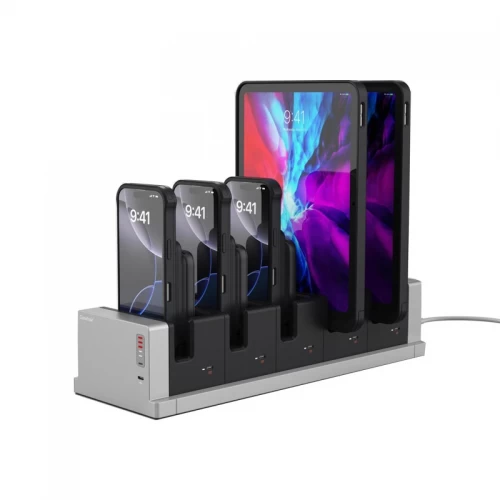 5-bay magnetische Pogo Pin Charging Dock 5 Ports PD25W snellaadbasis Pogo Docking Station met USB2.0 Data Transfer voor B2B