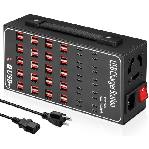 Station de charge USB de 60 ports (40 USB-A  20 USB-C) avec PD & QC3.0 | Hub de chargeur rapide 300W Multi-Device | Fabricant OEM en Chine