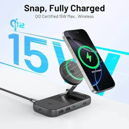 Hub de charge sans fil magnétique 8 en 1 pour MacBook et iPhone | Station d'accueil pliable avec Qi2 15W, USB 3.1, HDMI 4K, PD 100W | Fabricant et fournisseur OEM / ODM