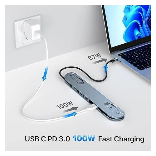 USB C Laptop Docking Station Stand | 7-in-1 Multiport USB-C Hub with 4K HDMI, Gigabit Ethernet, USB 3.0, 100W PD Fast Charging | OEM Manufacturer