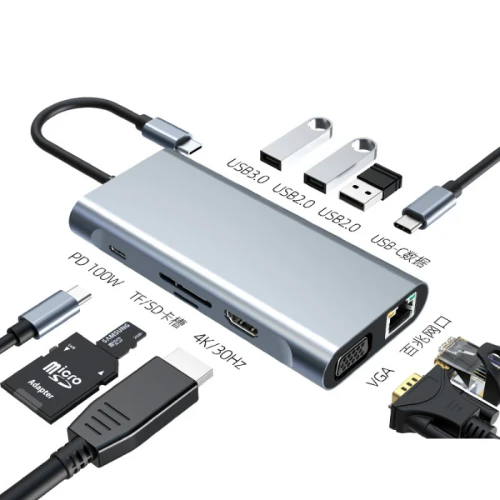 10-in-1 USB-C Hub Docking Station | 100W PD, 4K HDMI, RJ45, USB 3.0, SD/TF, Audio | OEM/ODM Type-C Hub Manufacturer