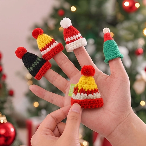 Mini Knitted Christmas Finger Hat Charms, Cute Creative Ornament para sa mga Regalo sa Pasko at Bagong Taon