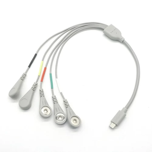 中国 灰色 Micro USB 5P 转 4mm 母头按扣 5 合 1 ECG 按扣 USB 电缆，适用于 EMS 机器 制造商