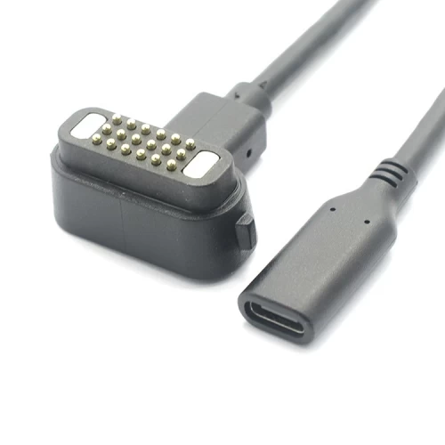 中国 60 ワット PD 高速充電スプリングロードマグネットケーブル USB 3.1 タイプ C メス - 18 ピン磁気ポゴピンケーブルアセンブリオーディオ メーカー