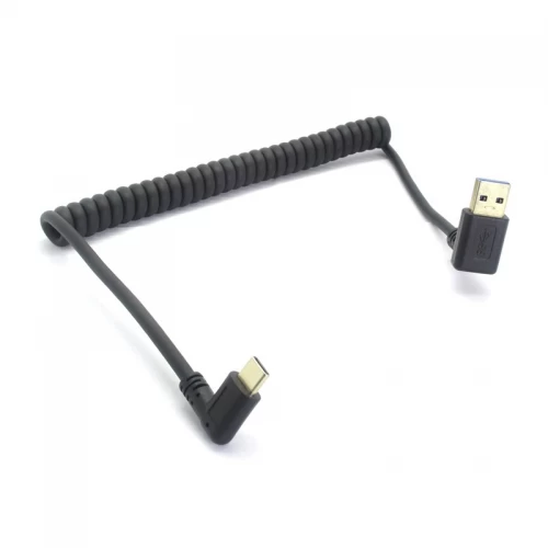 China Linkshoekige 90 graden USB 3.0 Type A naar USB 3.0 Type C Mannelijke veer opgerolde USB-kabel fabrikant