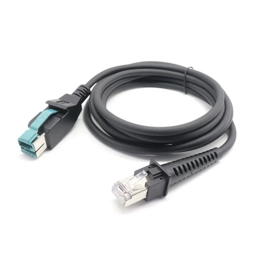 China 12V Powered USB to RJ50 10P10C POS Terminal Scanner Connection Cable 2m manufacturer