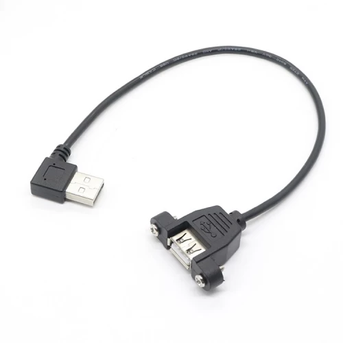 China Parafuso de montagem com trava USB A fêmea para ângulo reto de 90 graus Ângulo esquerdo USB A cabo de extensão para câmera fabricante
