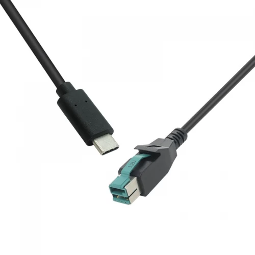 Çin USB Tip-C Erkek-12V PoweredUSB Erkek Kablosu-Endüstriyel ve Perakende Sistemleri için Yüksek Güçlü Dağıtım Konnektörü üretici firma