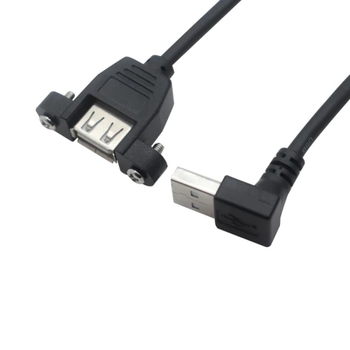 Chine Angle droit USB Type Un mâle à panneau USB USB Un câble femelle avec vis | Fabricant de câbles d'extension USB personnalisés fabricant