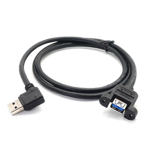 China Right Angle USB 3.0 AM to AF Extension Cable with Dual Screw Panel Mount | OEM Manufacturer manufacturer