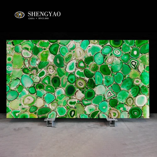 Backlit Green Agate Gemstone Slab