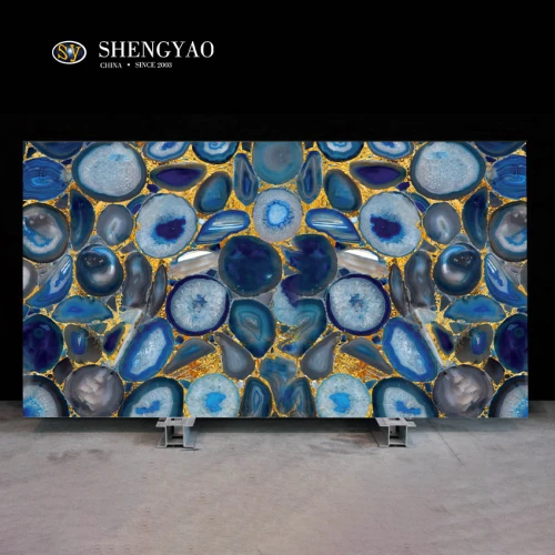 Blue Agate Slab With Gold Foil ຂາຍສົ່ງຂາຍຍ່ອຍ
