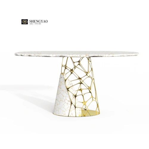 Weißer Kristall mit Goldfolie | Goldene Zikadenkonsole -Tabelle
