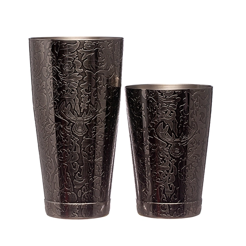 China Stainless Steel Bar Station Cocktail Shaker Black Plated Etching manufacturer