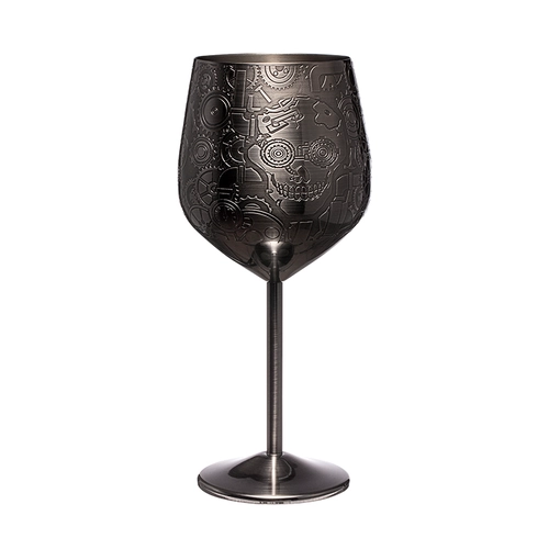 China Etsontwerp roestvrij staal 18/8 wijnglas zwarte Steampunk-stijl beker fabrikant