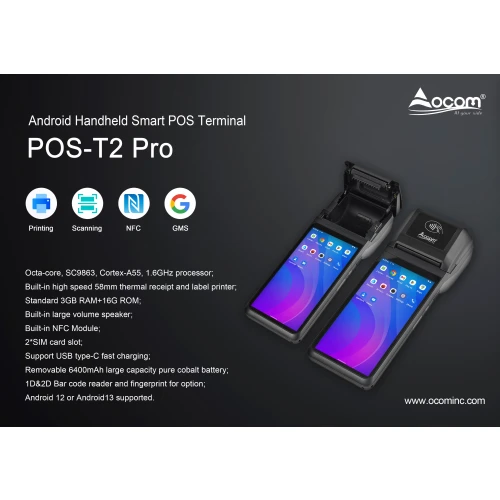 POS-T2 PRO:OCOM Android 13 GMS Certification POS Terminal with MDM ...