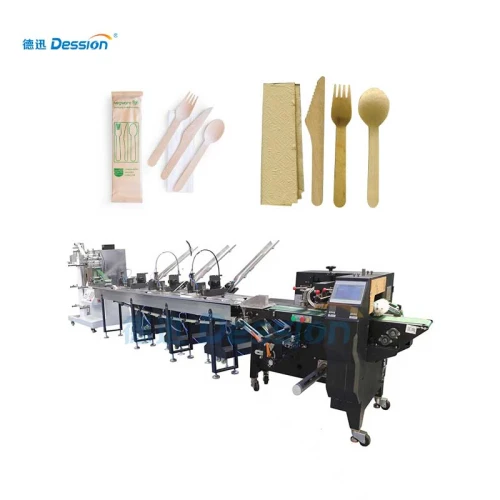 porcelana Juego de cubiertos desechables, cuchara, tenedor, cuchillo, máquina envasadora de servilletas, juego de vajilla de plástico y madera, máquina envasadora fabricante