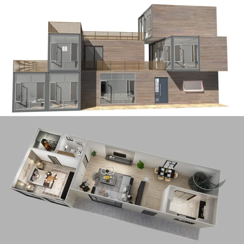 Çin Residential - (Heya-4X03) Beautiful 4 Bed Rooms Container House Modular Sandwich Panel Steel  Plan - COPY - 371ppr üretici firma