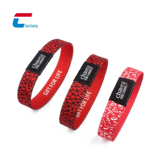 Color Cheap RFID/NFC Heat Transfer Elastic Woven Wristband Wholesaler