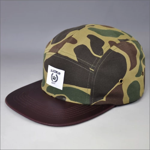 Custom Camo Print 5 Panels Leather Hats