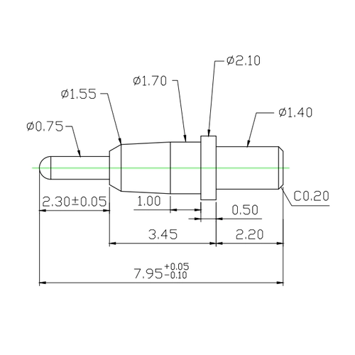 Maßgeschneiderter Messing-Pogo-Pin-Testsondenstift SF-PPA1,7*8,0