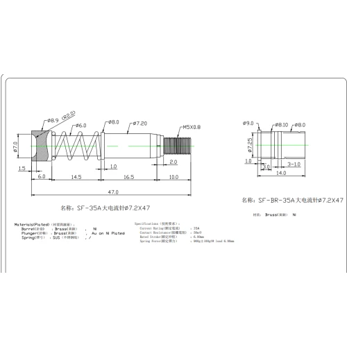 SF 35A ακροδέκτης ανιχνευτή υψηλού ρεύματος ø7.2*47 ακροδέκτης επαφής ρεύματος SF3151